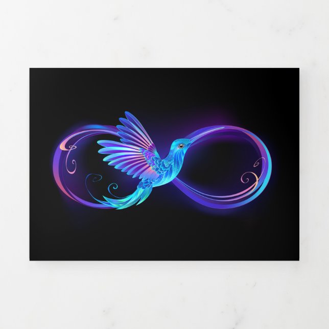 Anuncio Tríptico Símbolo de infinito neón con colibrí brillante (Foto de portada)