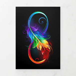 Anuncio Tríptico Símbolo infinito con plumas arcoiris
