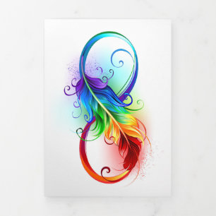 Anuncio Tríptico Símbolo infinito con plumas arcoiris