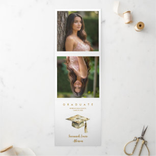 Anuncio Tríptico Sophisticated Graduation Cap Pastel Tones Glitter