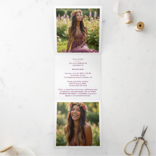 Anuncio Tríptico Stylish Graduation Cap Plum Tones & Gold 