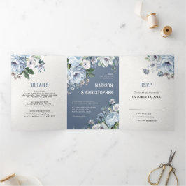 Anuncio Tríptico Tonos de gris azul polvoriento invierno bodas rúst