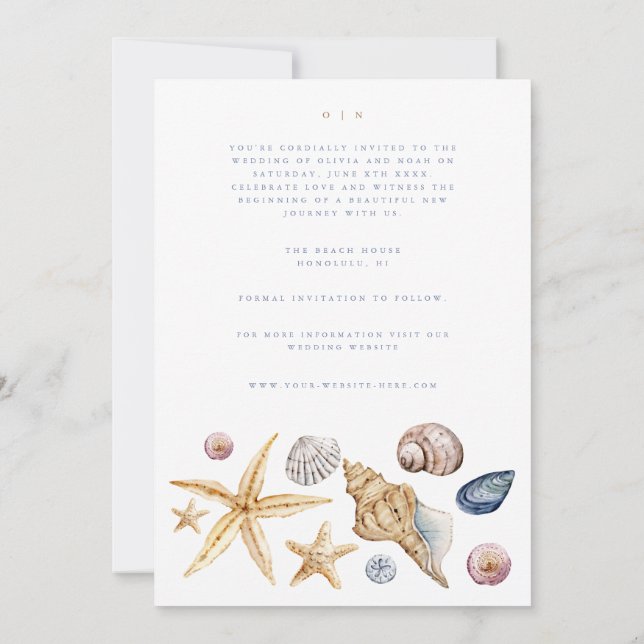 Anuncio Tropical Beach Ocean Shell Save the Date Card (Reverso)