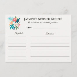 Anuncio Tropical Floral Summer Recipe Card Coastal