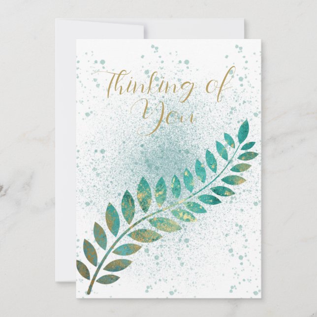 Anuncio Turquesa en blanco y hoja tropical de oro (Anverso)