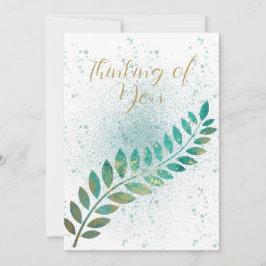 Anuncio Turquesa en blanco y hoja tropical de oro