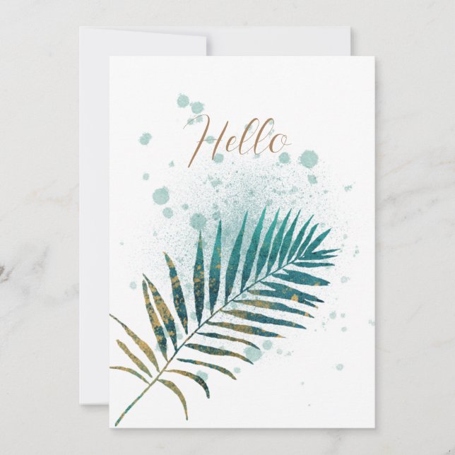 Anuncio Turquesa en blanco y hoja tropical de oro (Anverso)