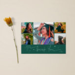 Anuncio Twinkle Stars Green Grad Multi Photo Thank You<br><div class="desc">Modern and whimsical graduation announcement photo card featuring 5 photos on the front and 1 on the back. The hand written script text says "Thank You" with twinkling stars. Add the graduate's name,  information,  and message to personalize this card. Green color.</div>