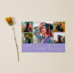 Anuncio Twinkle Stars Lilac Grad Multi Photo Thank You<br><div class="desc">Modern and whimsical graduation announcement photo card featuring 5 photos on the front and 1 on the back. The hand written script text says "Thank You" with twinkling stars. Add the graduate's name,  information,  and message to personalize this card. Lilac color.</div>