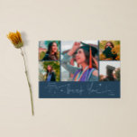 Anuncio Twinkle Stars Navy Blue Grad Multi Photo Thank You<br><div class="desc">Modern and whimsical graduation announcement photo card featuring 5 photos on the front and 1 on the back. The hand written script text says "Thank You" with twinkling stars. Add the graduate's name,  information,  and message to personalize this card. Navy blue color.</div>