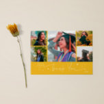 Anuncio Twinkle Stars Yellow Grad Multi Photo Thank You<br><div class="desc">Modern and whimsical graduation announcement photo card featuring 5 photos on the front and 1 on the back. The hand written script text says "Thank You" with twinkling stars. Add the graduate's name,  information,  and message to personalize this card. Yellow color.</div>