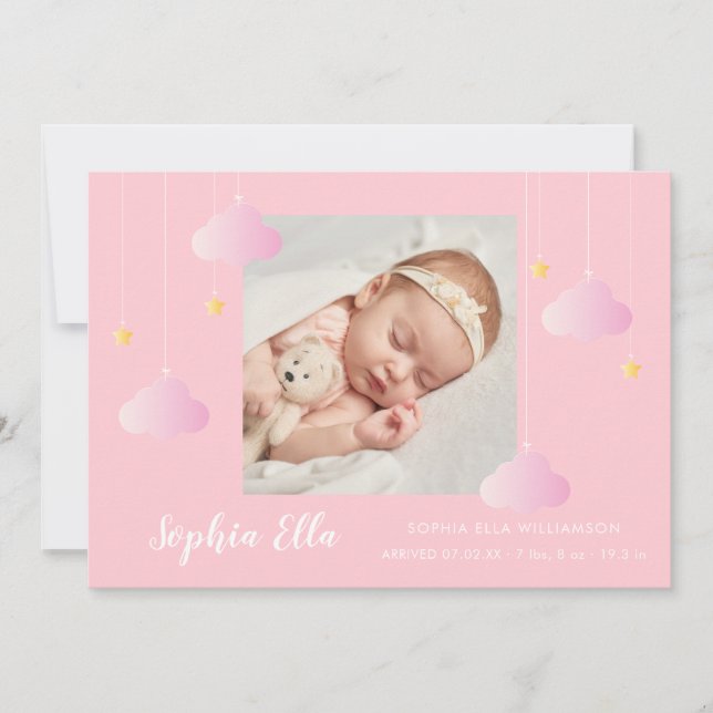 Anuncio Twinkle Twinkle Baby Girl Bonito Pink Photo Birth (Anverso)