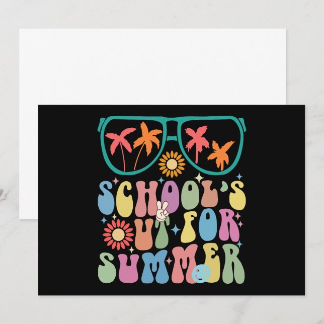 Anuncio Último Día De Escuela Groovy La Escuela Está Cerra (Anverso / Reverso)