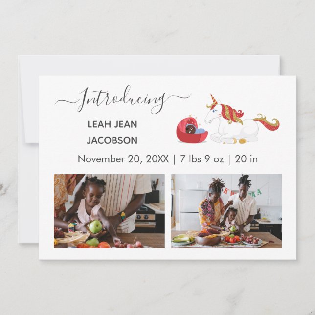 Anuncio Unicornio anuncia parto de foto bebé negro (Anverso)