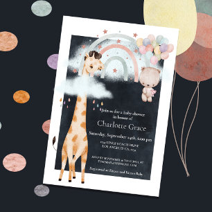 Anuncio Unisex Giraffe y Rainbow Baby Shower