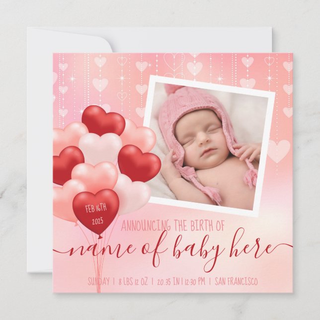 Anuncio Valentine Baby Hearts Balloons Febrero Nacimiento  (Anverso)