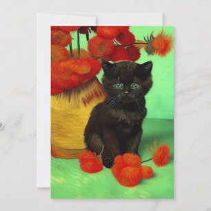 Anuncio Van Gogh Black Kitten Red Flowers