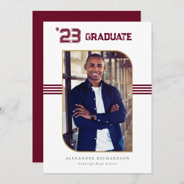 Anuncio Varsity Letterman | Foto de graduación de Red & Go (Anverso / Reverso)