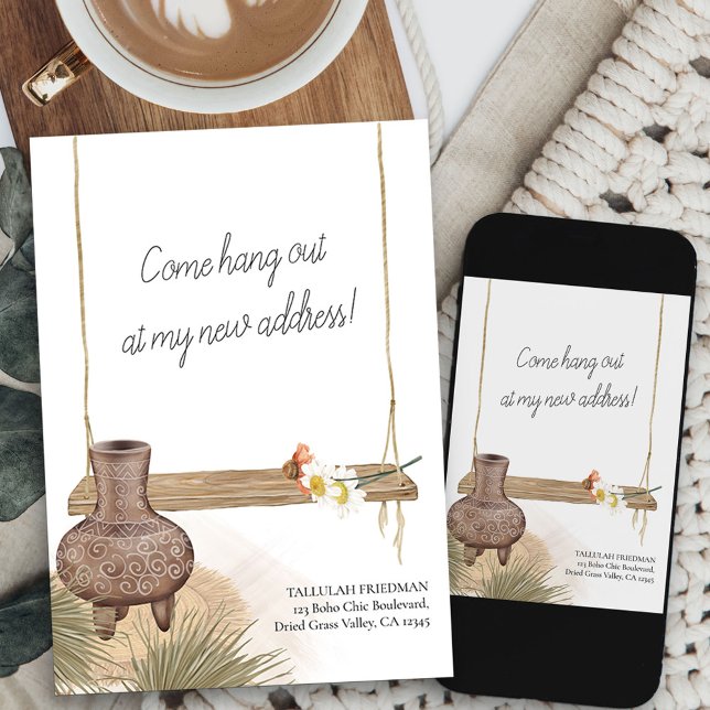 Anuncio Ven A Salir De Boho Moda Jardín Swing Moving (boho new hang out address card available printed or as printable digital download)