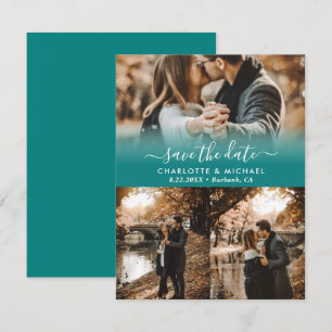Anuncio Verde azulada foto de Boda moderno salva las tarje