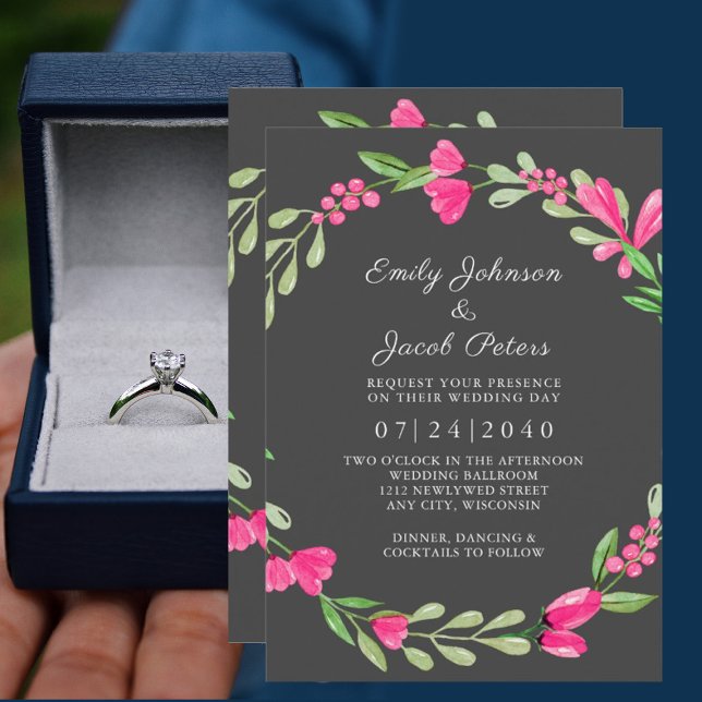 Anuncio Verde floral rosa Boda elegante gris oscuro (Subido por el creador)