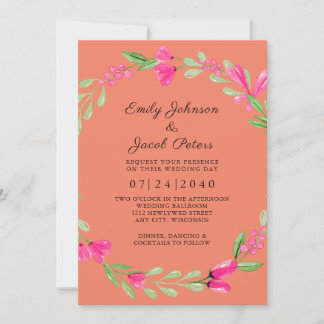 Anuncio Verde Floral Rosa Coral Naranja Elegante Boda