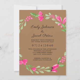 Anuncio Verde floral rosa marrón claro boda elegante