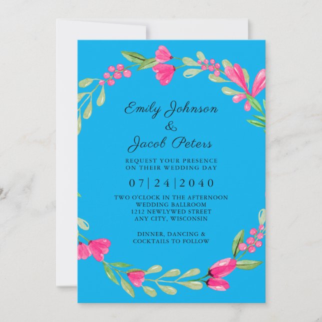 Anuncio Verdor floral rosa Sky Elegante Boda azul (Anverso)
