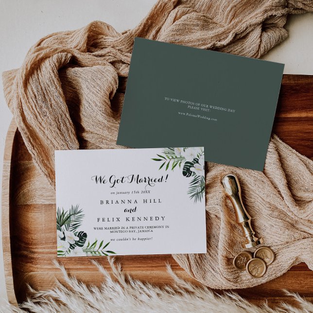Anuncio Verdor tropical Elopement floral blanca (Subido por el creador)