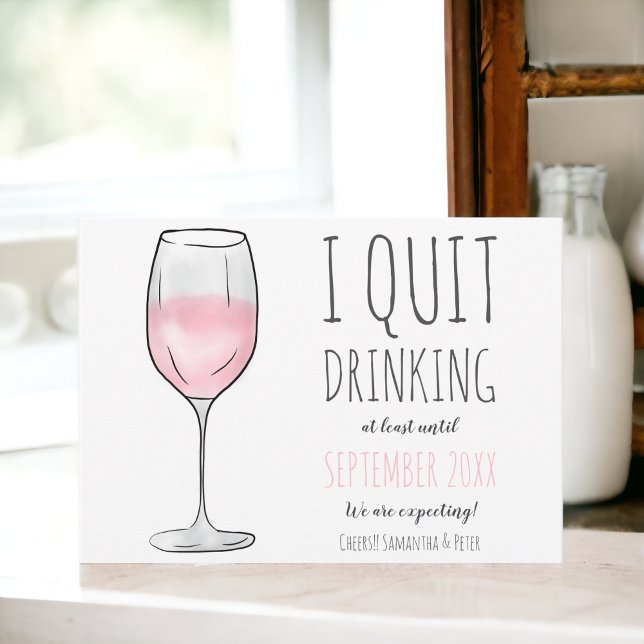 Anuncio Vidrio rosa rosado gracioso deja de beber embarazo (Funny pink rose wine glass quit drinking pregnancy announcement)