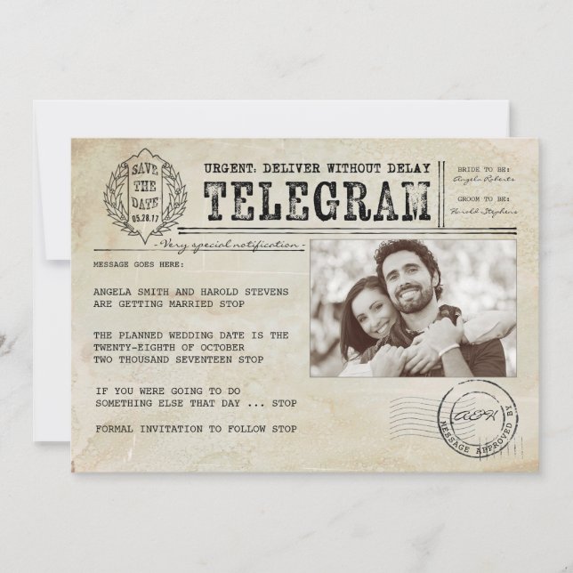 Anuncio Vieja vieja de Telegram de la época salva la foto (Anverso)