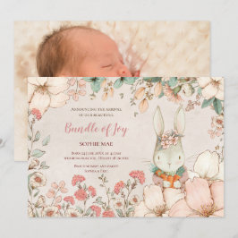 Anuncio Vintage Cute Bunny Photo Flowe Baby Girl Birth