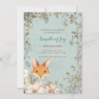 Vintage Cute Fox Photo Leaf Bebé Floral Nacimiento