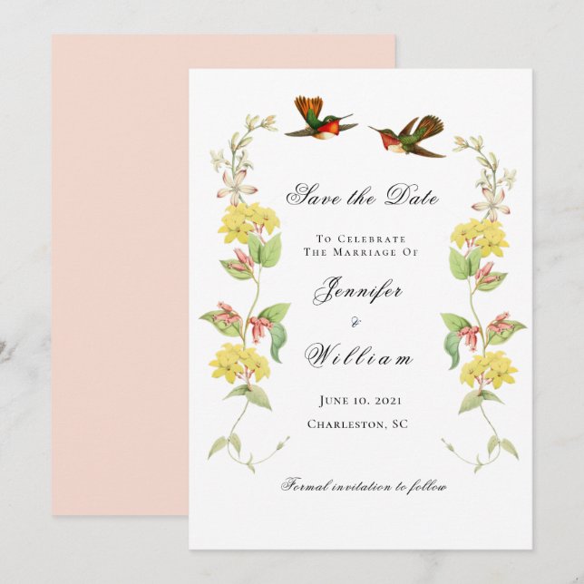 Anuncio Vintage Humming floral Save the Date (Anverso / Reverso)