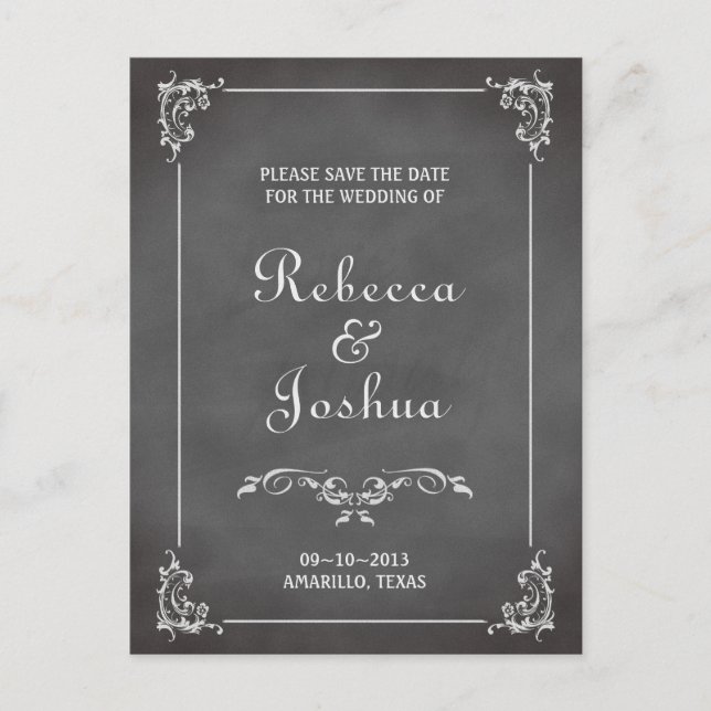 Anuncio vintage romántico en pizarra para fecha de (Anverso)