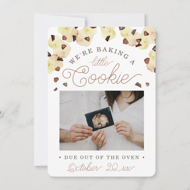Anuncio Watercolor Cookie Pregnancy Photo Announcement (Anverso)