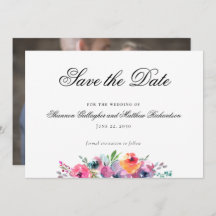 Watercolor Floral Wedding Save the Date Photo