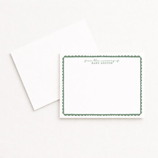 Anuncio Watercolor Green Scalloped Nursery Note Card (Subido por el creador)