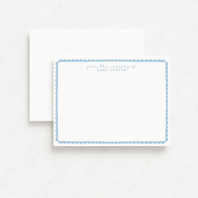Anuncio Watercolor pastel blue Scalloped Nursery Note Card (Subido por el creador)