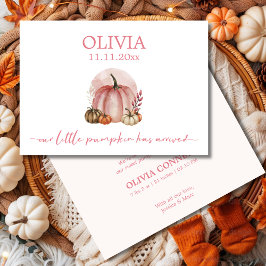 Anuncio Watercolor Pink Pumpkin Baby Girl Announcement