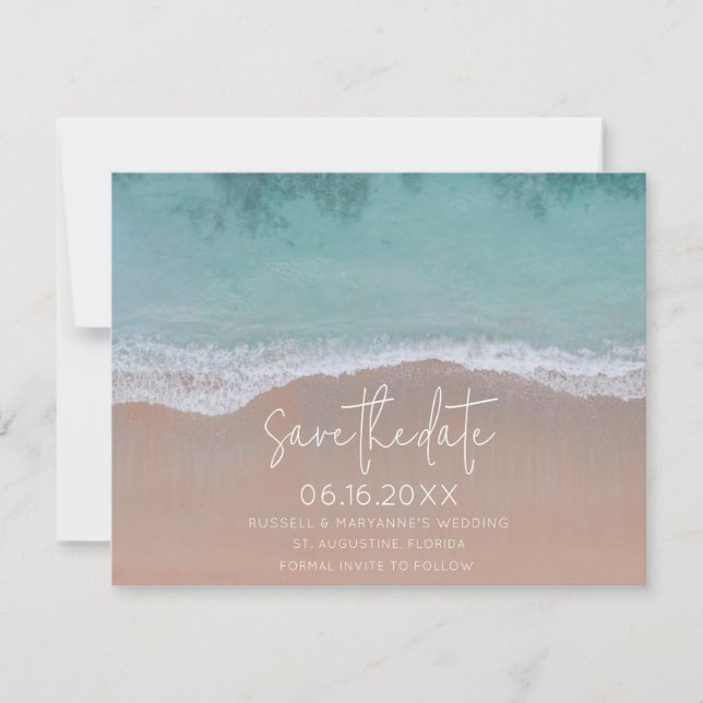 Anuncio Waves Beach Wedding Photo Save the Date (Anverso)