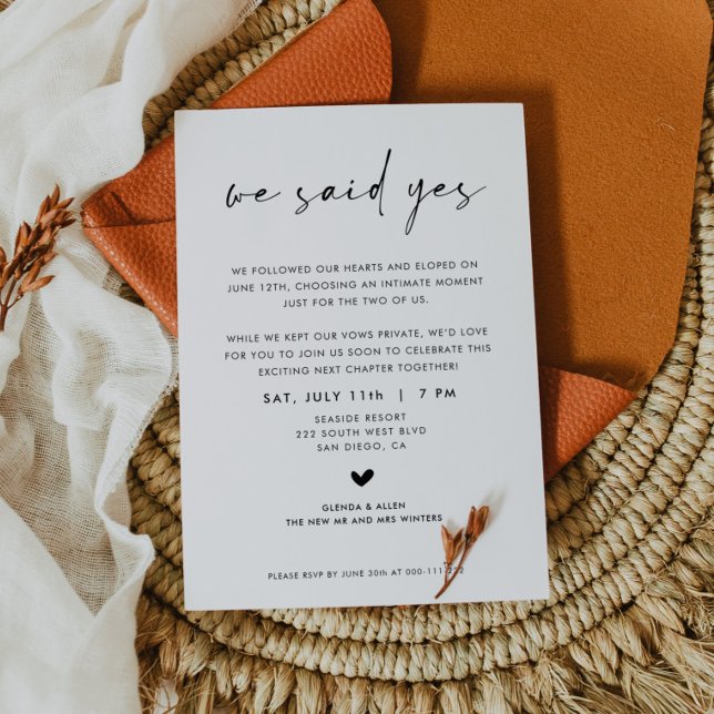 Anuncio We Said Yes Wedding Elopement Reception Invitation (Subido por el creador)