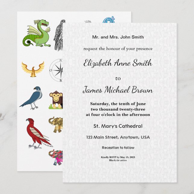 Anuncio Wedding Invitation Card Elegant Script Animal Fun (Anverso / Reverso)
