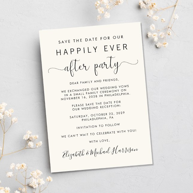 Anuncio Wedding Reception Photo Cream Save the Date (A stylish save the date announcement for a reception to celebrate your elopement or private wedding)