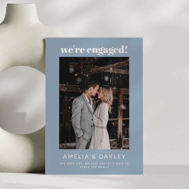 Anuncio We're Engaged Minimalist Elegant Photo Dusty Blue (Subido por el creador)