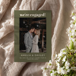 Anuncio We're Engaged Minimalist Elegant Photo Olive Green