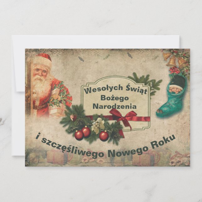 Anuncio Wesołych świąt Vintage Christmas Card en polaco (Anverso)