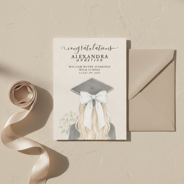Anuncio Whimsical Calligraphy Graduation Bow Photo (Whimsical Calligraphy Graduation Bow Photo Announcement)