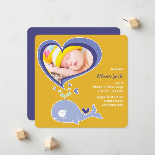 Anuncio Whimsical Cute Purple Whale Baby Boy Foto Nacimien (Anverso/Reverso In Situ)