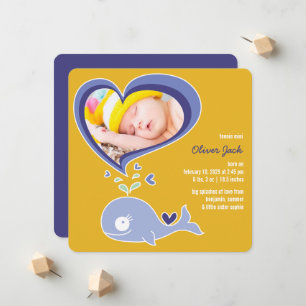 Anuncio Whimsical Cute Purple Whale Baby Boy Foto Nacimien